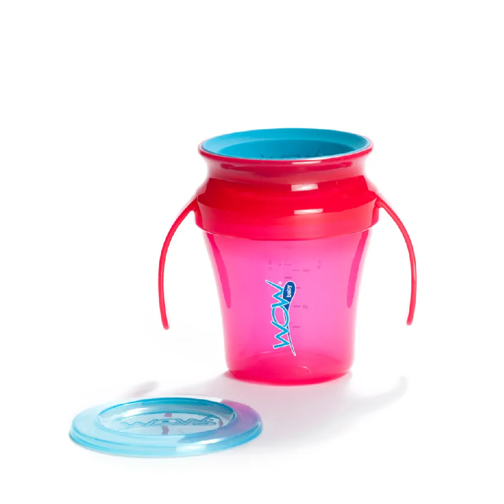 【Wow cup】美國WOW Cup baby 360度握把透明喝水杯(果凍紅)