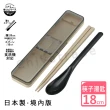 【日系簡約】復古風 環保筷子+湯匙組 透明蓋 18CM-黑(日本製境內版)