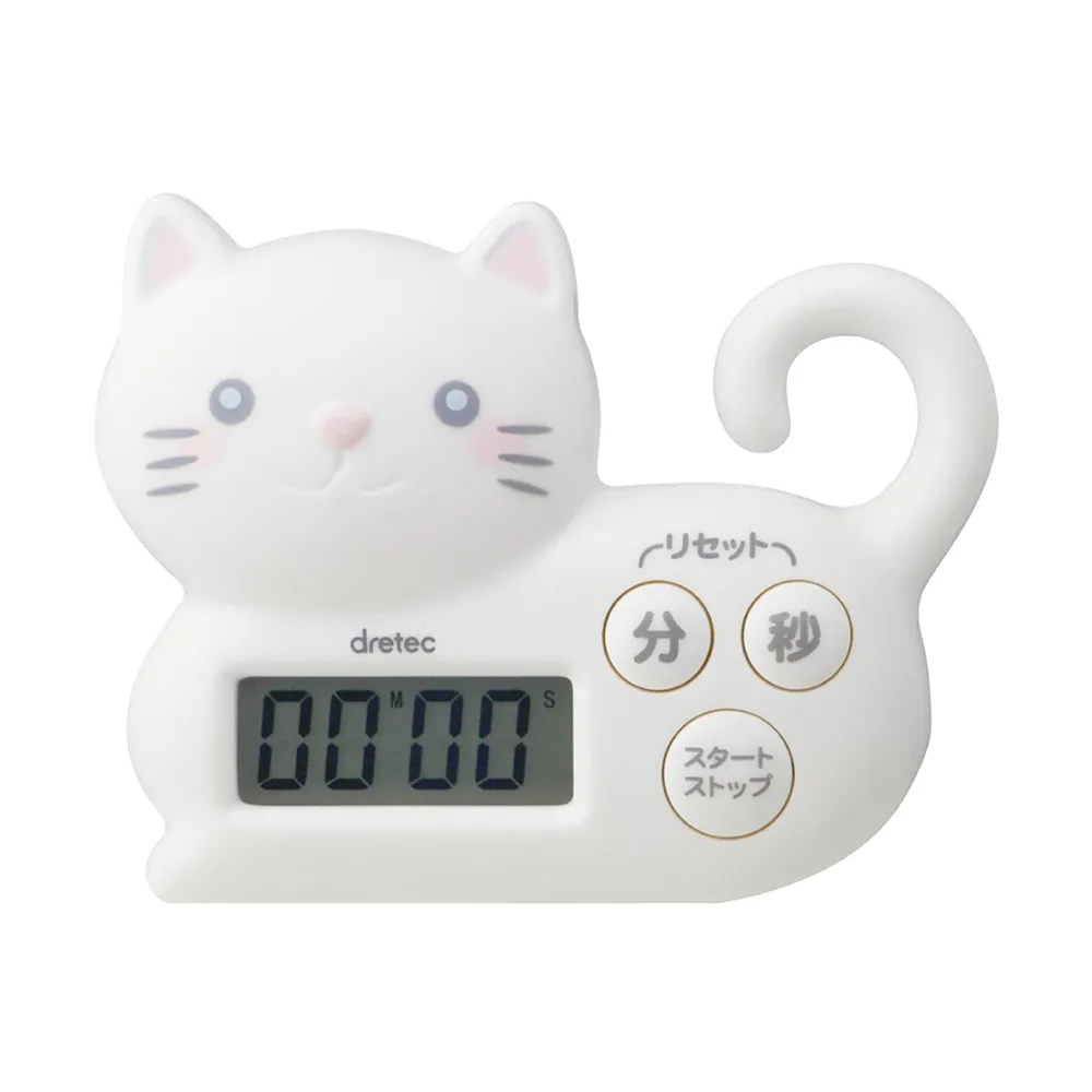 【DRETEC】小貓日本動物造型計時器-3按鍵-白色(T-568WT)
