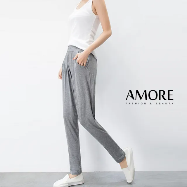 【Amore】舒適休閒彈性百搭寬鬆哈倫褲3色M-XL(彈性舒適長褲 休閒百搭好穿搭)