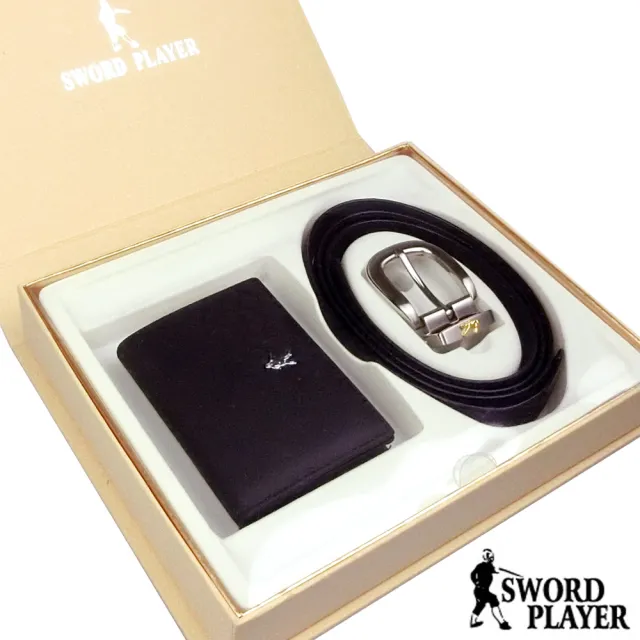 【SWORD PLAYER】雙11 真皮包包  莎普爾Foil款皮革穿針式皮帶+商務真牛皮名片夾禮盒組