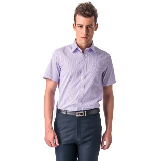 【金安德森】紫色條紋窄版短袖襯衫