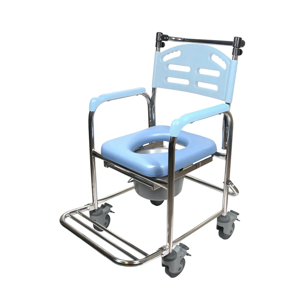 【Goodly顧得力】不鏽鋼固手附輪馬桶椅W-A235(不銹鋼便器椅 洗澡椅)