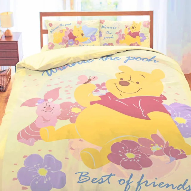 【享夢城堡】雙人加大床包枕套6x6.2三件組(迪士尼小熊維尼Pooh 迪士尼粉紅季-米黃.粉)
