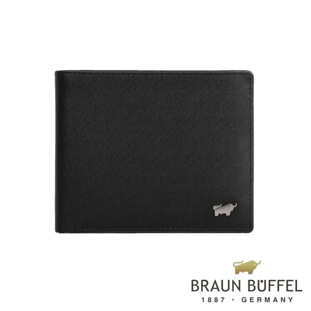 【BRAUN BUFFEL 德國小金牛】HOMME-M 12卡中間翻透明窗短夾-黯黑(BF306-317-BK) 錢包送禮推薦