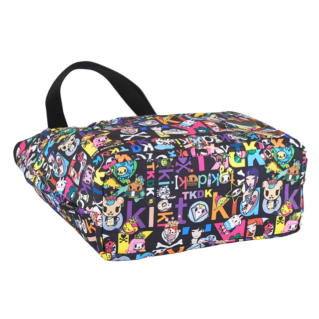 【TOKIDOKI】雙11 經典彩色車線LOGO卡通風格尼龍尼龍銀扣肩背包(黑)
