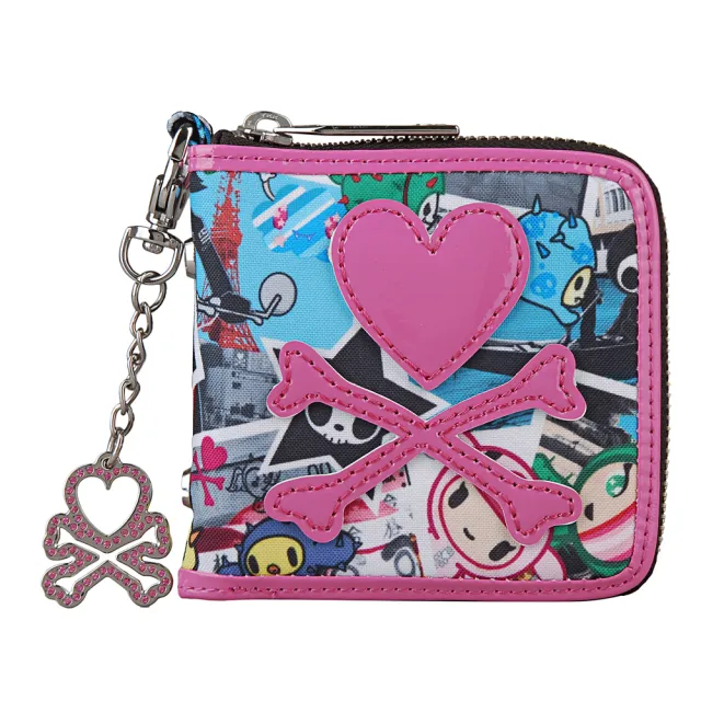 【TOKIDOKI】雙11 經典粉紅LOGO日系卡通風格尼龍對折拉鍊短夾(桃紅)