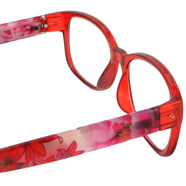 【KEL MODE】台灣製造 高檔濾藍光老花眼鏡-獨家設計超輕!!-時尚花紋框(紅色#5010-C300)
