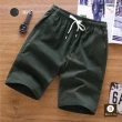 【Boni’s】夏季運動棉麻寬鬆五分短褲 L-4XL(深藍色 / 卡其色 / 軍綠色 / 淺灰色 / 黑色)