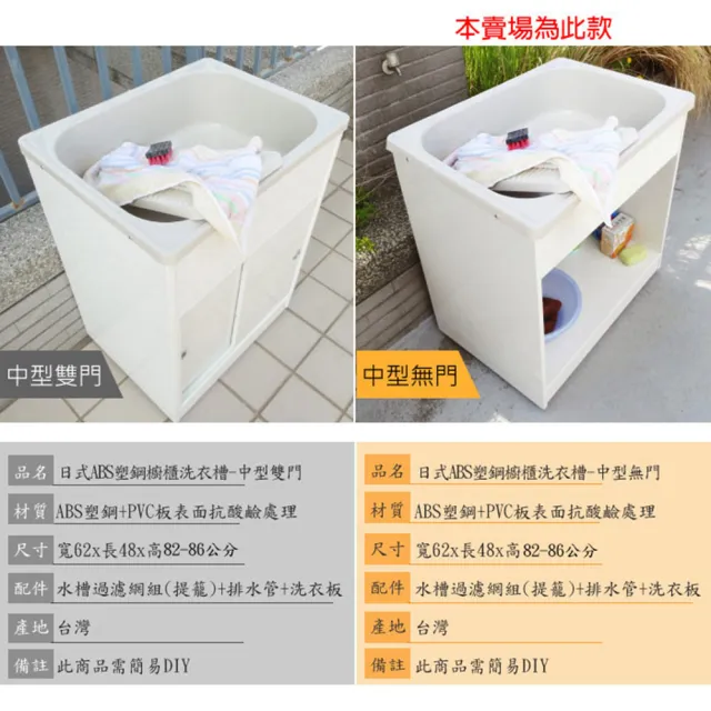 【Abis】日式穩固耐用ABS櫥櫃式中型塑鋼洗衣槽(無門-4入)