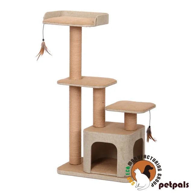 【Petpals】麻布紙繩雙洞遊憩跳台-4層(貓跳台/貓窩/貓爬架)