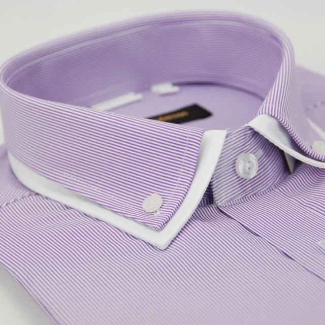 【金安德森】紫色條紋雙領窄版短袖襯衫-fast
