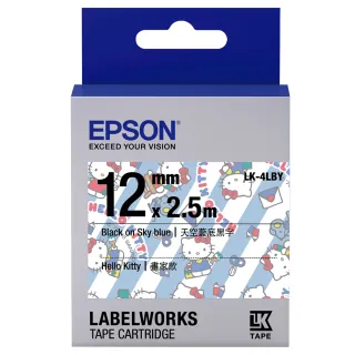 【EPSON】標籤帶 Kitty系列-畫家款 天空藍底黑字/12mm(LK-4LBY)