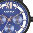 【GOTO】LINK系列裸空三眼精品時尚手錶-IP黑x藍(GS0060L-33-L41)
