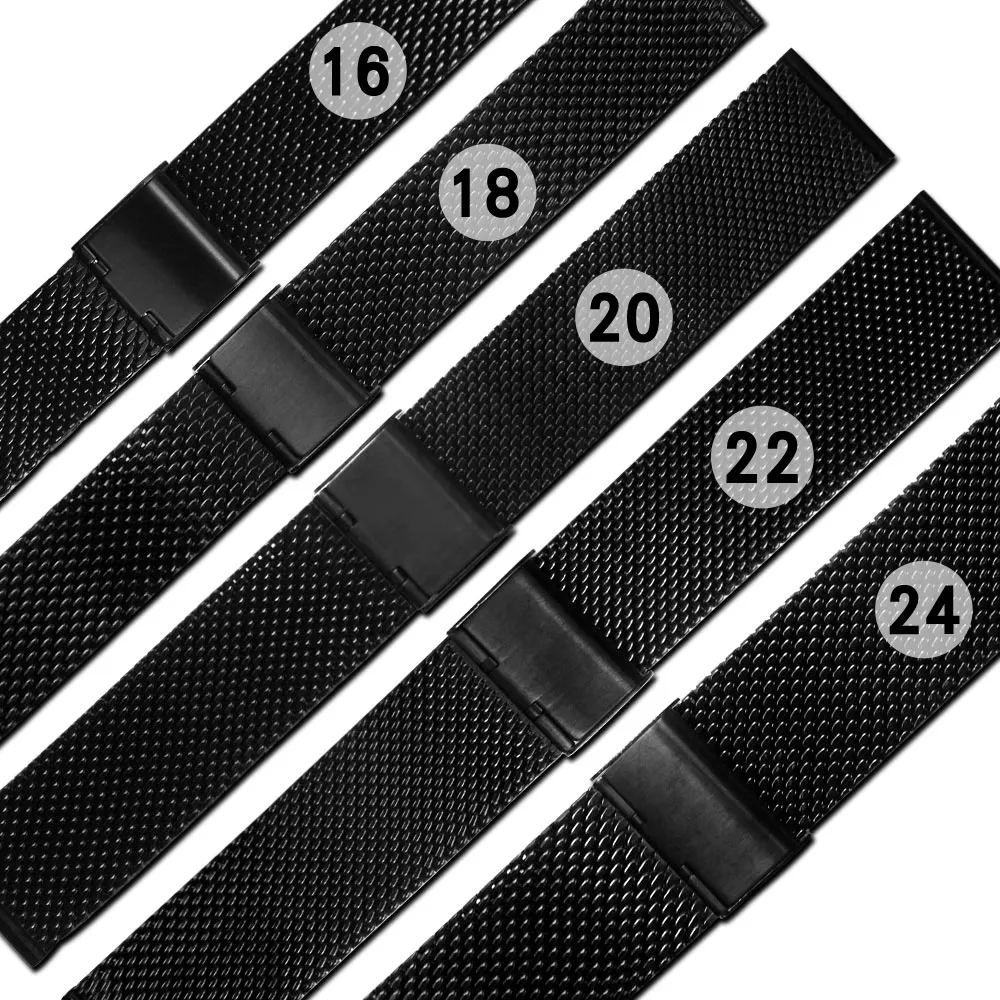 【Watchband】各品牌通用時尚指標輕便透亮米蘭編織不鏽鋼錶帶(黑色)