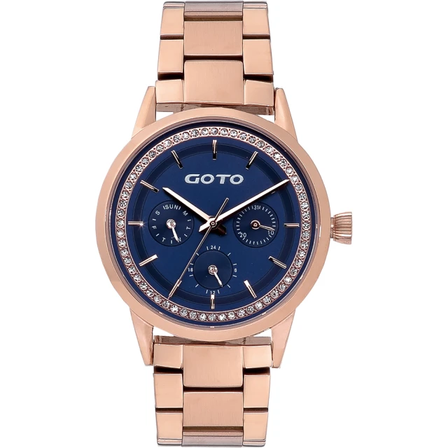 【GOTO】閃亮晶鑽三眼精品時尚手錶-IP玫x藍(GS0065L-44-L41)