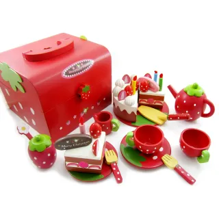 【17mall】草莓蛋糕點心木製玩具手提組(家家酒 木製玩具35件)