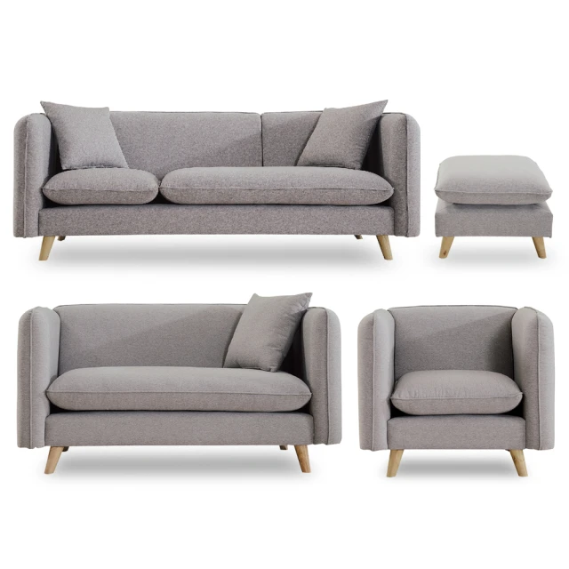 BODEN 潔西藍灰色貓抓布面實木沙發組合-三件組(1人+2