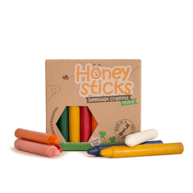 【紐西蘭 Honey Sticks Crayons】純天然蜂蠟無毒蠟筆-學童適用-6歲以上(細長款-共8色)