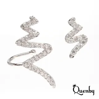 【Quenby】925純銀 極具線條感不對稱耳環(耳針/飾品/配件)