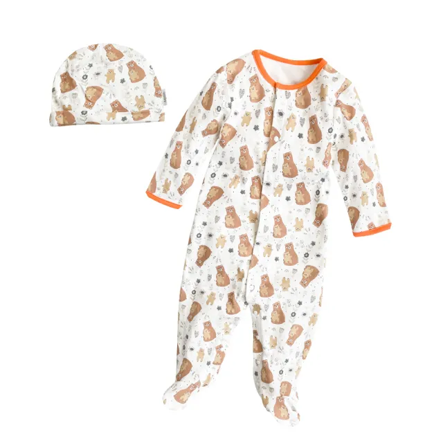 【Baby童衣】寶寶連身衣 純棉長袖包腳爬衣及嬰兒帽  2件組 50517(共１５色)