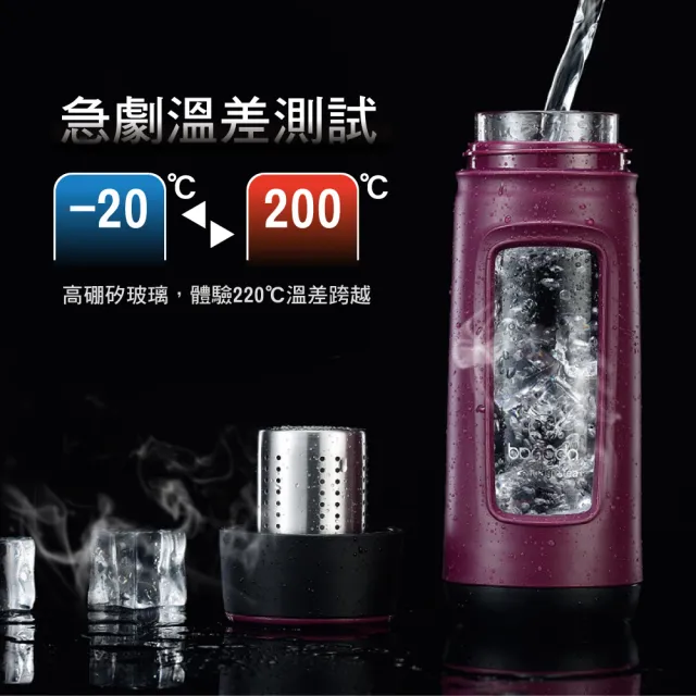 【G+ 居家】濾茶隨身瓶玻璃壺泡茶杯(320ml- 甜蜜粉)