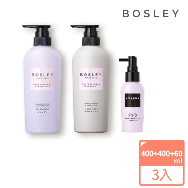 Bosley 黑髮青春還原修護洗髮精400ml+潤髮乳400ml+精華液60ml(3入組)