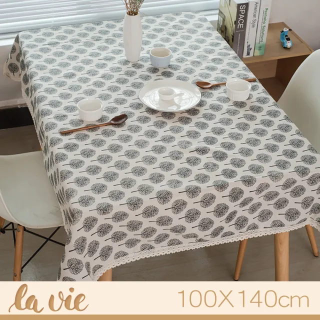 【La Vie】zakka 現代簡約小樹蕾絲花邊餐桌布(100X140cm)