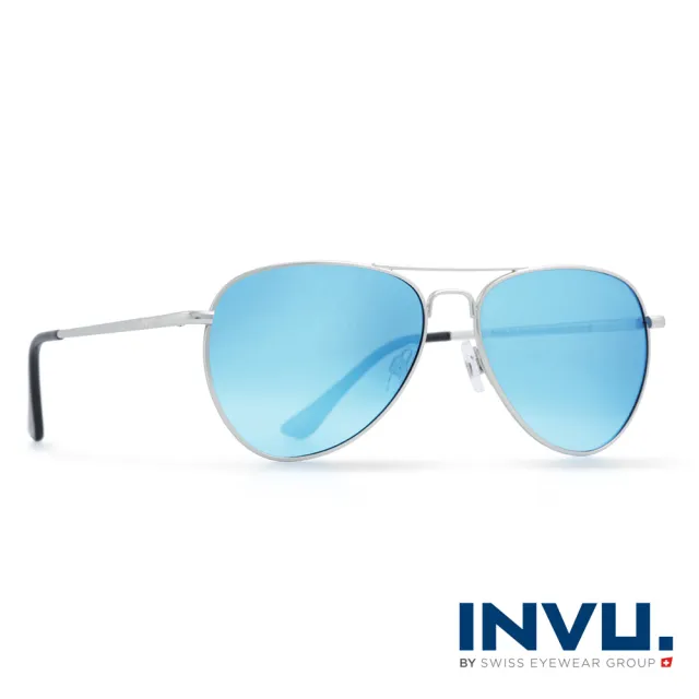 【INVU瑞士】來自瑞士濾藍光偏光飛行員款小臉水銀藍太陽眼鏡(水銀藍 T1803B)