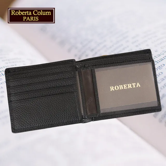 【Roberta Colum】諾貝達專櫃皮夾 牛皮配乳膠短夾 短版皮夾(28905-黑色)