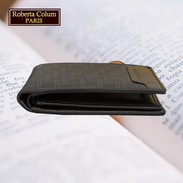 【Roberta Colum】諾貝達專櫃皮夾 牛皮配乳膠短夾 短版皮夾(28904-黑色)