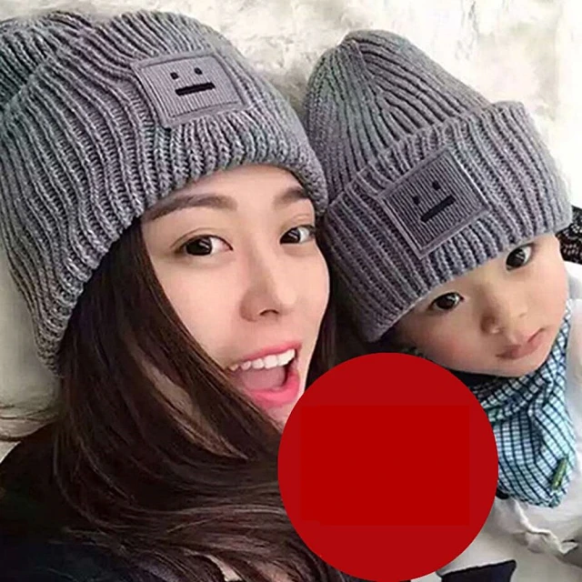 【梨花HaNA】韓國可愛簡單的方塊笑臉毛帽(親子帽)