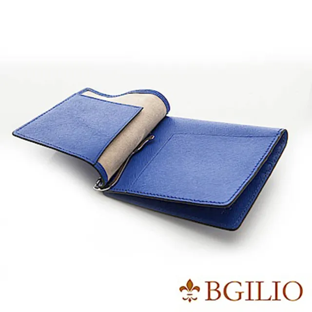 【義大利BGilio】都會十字紋牛皮歐風輕薄短夾-藍色(2299.301-09)