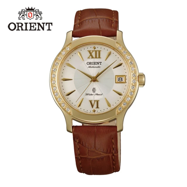 【ORIENT 東方錶】ELEGANT系列 優雅鑲鑽機械錶 皮帶款  金色 - 36mm(FER2E003W)