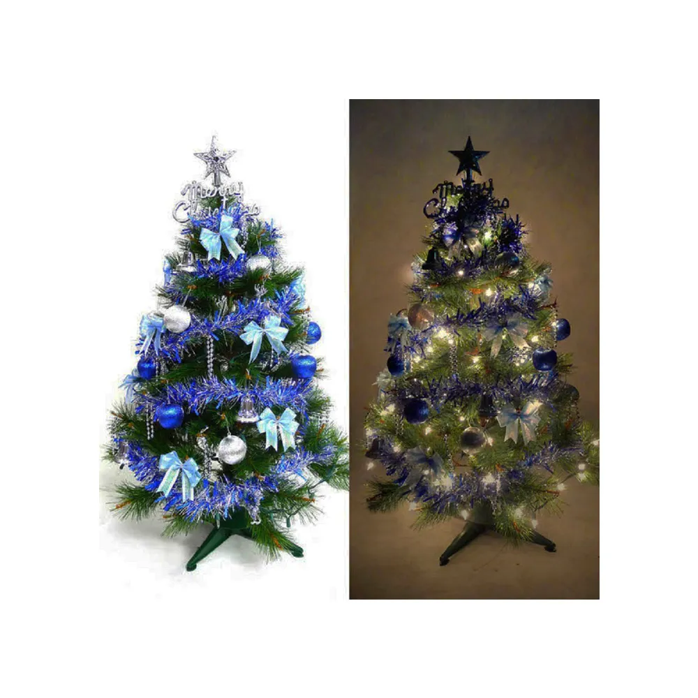 【摩達客】台灣製-10尺/10呎-300cm豪華版冰藍色聖誕樹(含銀藍系配件組/含100燈LED燈藍白光2串/附IC控制器)