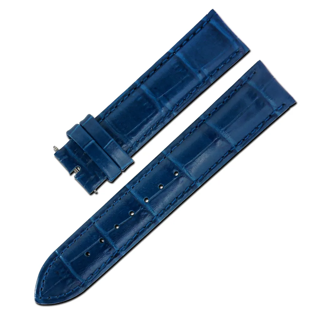 【Watchband】各品牌通用替用柔軟壓紋真皮錶帶(深藍色)