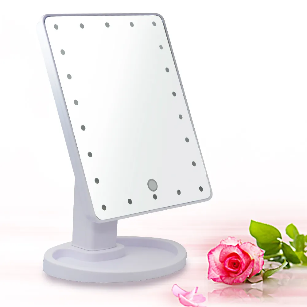 【幸福揚邑】10吋超大22燈LED可翻轉觸控亮度調整美顏化妝桌鏡-白