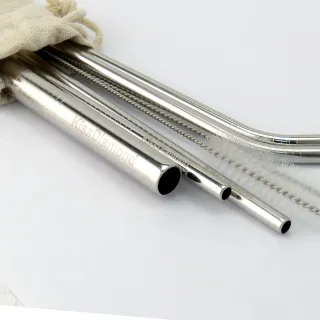 【KISSDIAMOND】雙SGS認證環保316L不鏽鋼吸管組(LOGO/安全導角/醫療級/環保/可珍奶用/7入1組)