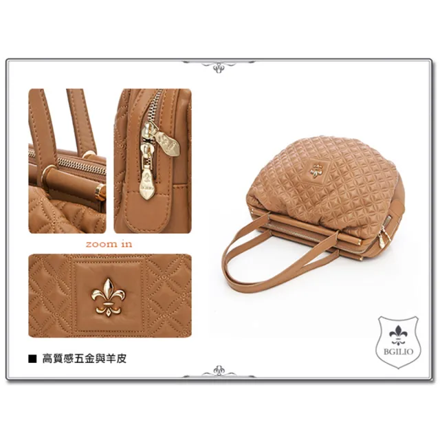 【LouiseC.】雙11 真皮 時尚菱格紋羊皮圓筒肩背包大款 - 杏色(真皮包包 1565.002-04)