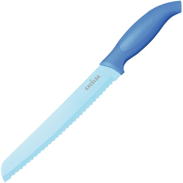 【EXCELSA】Color不沾鋸齒麵包刀 藍20cm(吐司刀 土司刀 麵包刀 鋸齒刀)