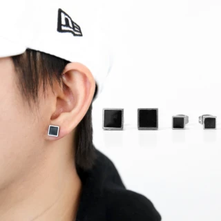 【玖飾時尚】銀黑正方形鋼製耳針耳環(耳環)