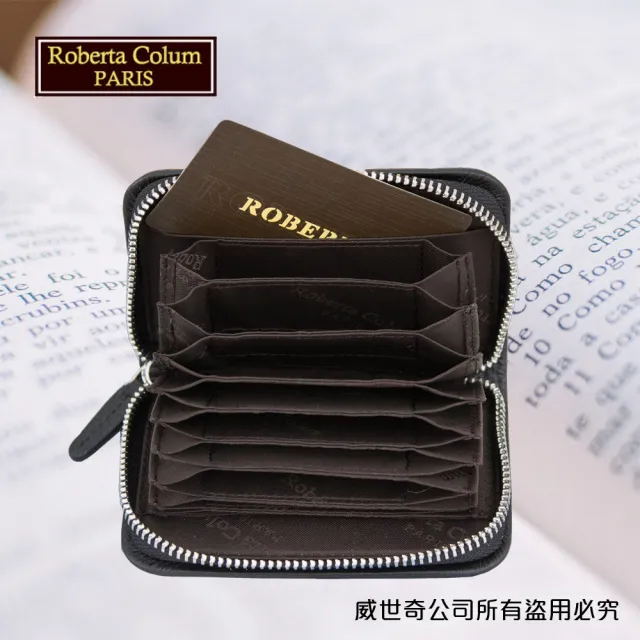 【Roberta Colum】諾貝達男用皮夾 卡片夾 專櫃進口軟牛皮短夾(24011-1黑色)