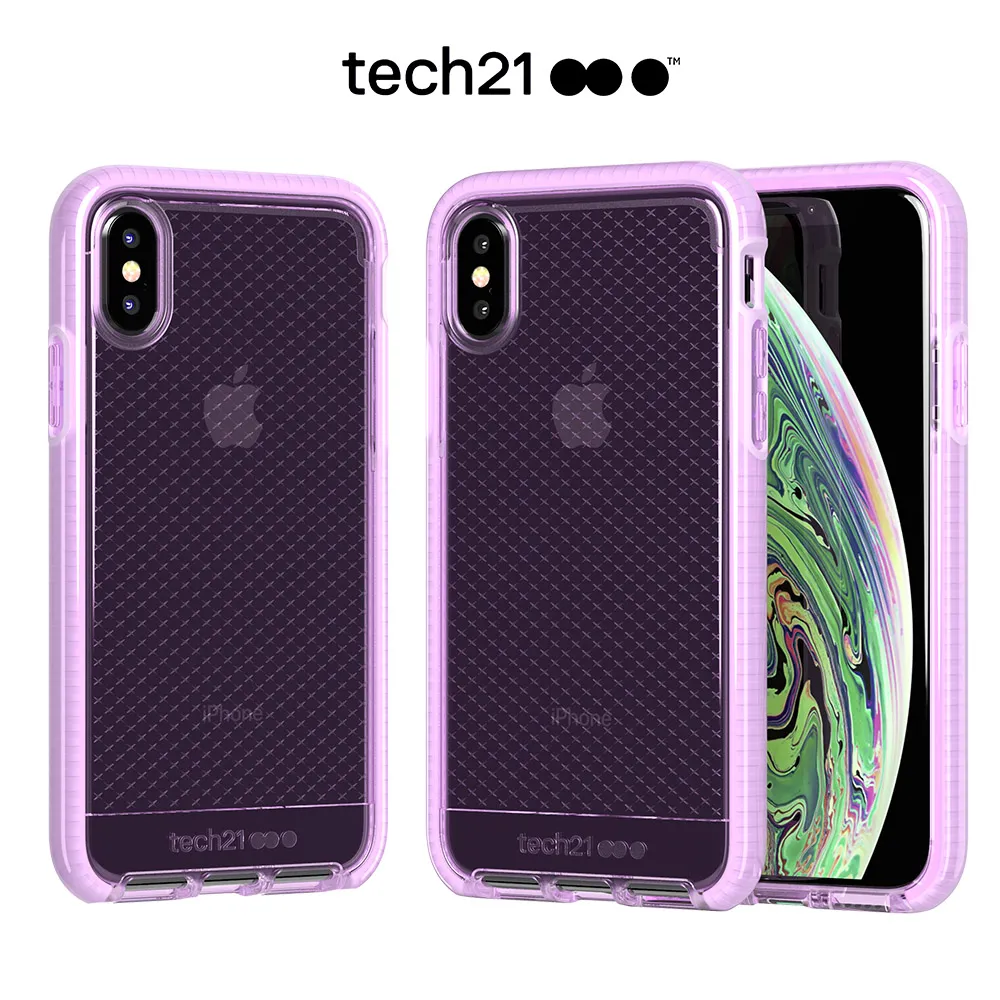 【英國Tech 21】iPhone Xs 超衝擊防撞軟質格紋保護殼-透紫(iPhone用戶獨享價)