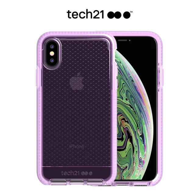 【英國Tech 21】iPhone Xs 超衝擊防撞軟質格紋保護殼-透紫(iPhone用戶獨享價)