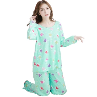 【I-meteor日系】PA3535全尺碼-雪花點點熊棉質長袖二件式睡衣組(甜藍綠)
