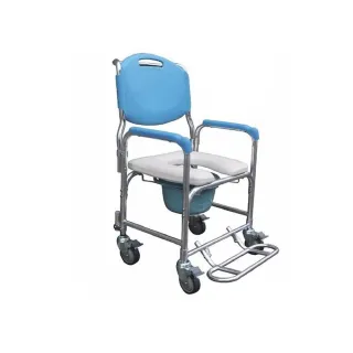 【海夫健康生活館】鋁製 附輪 固定式 軟背 便盆椅 洗澡椅(102-Q)
