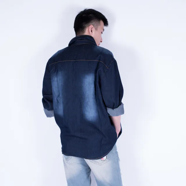 【KUPANTS】牛仔襯衫刷白刷色丹寧外套夾克男裝-深藍8801