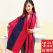【Seoul Show首爾秀】三條兩色男女針織仿羊絨拼色圍巾披肩(防寒保暖)