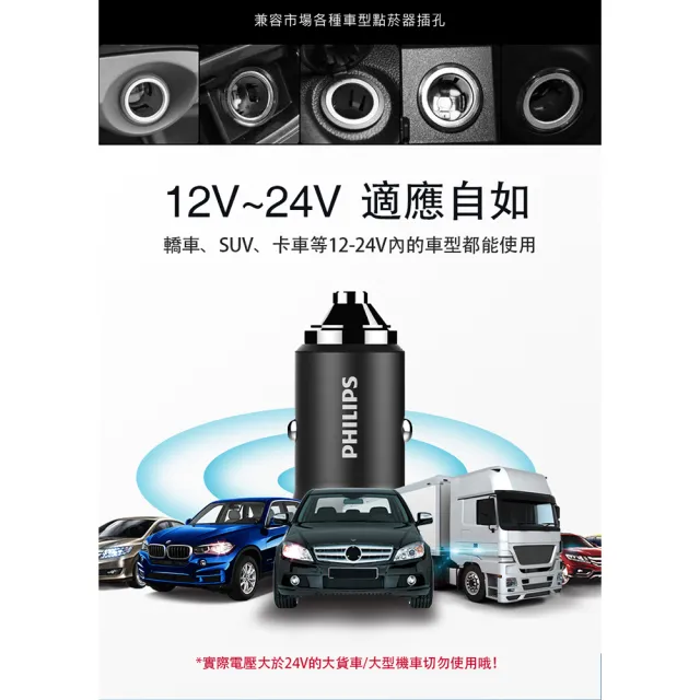【Philips 飛利浦】全金屬迷你車充(DLP3520N)