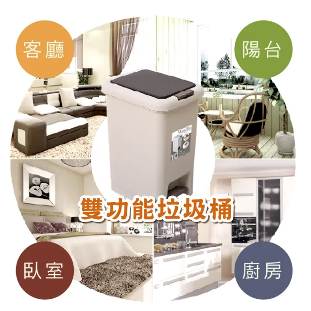 【新錸家居】腳踏手壓_兩用垃圾桶_15L(附蓋子 米白/灰白/黑/咖啡)